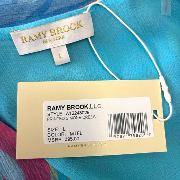 NWT Ramy Brook x ClassofPalmBeach Blue Simone Smocked Mini Dress - Large - Picture 8 of 10